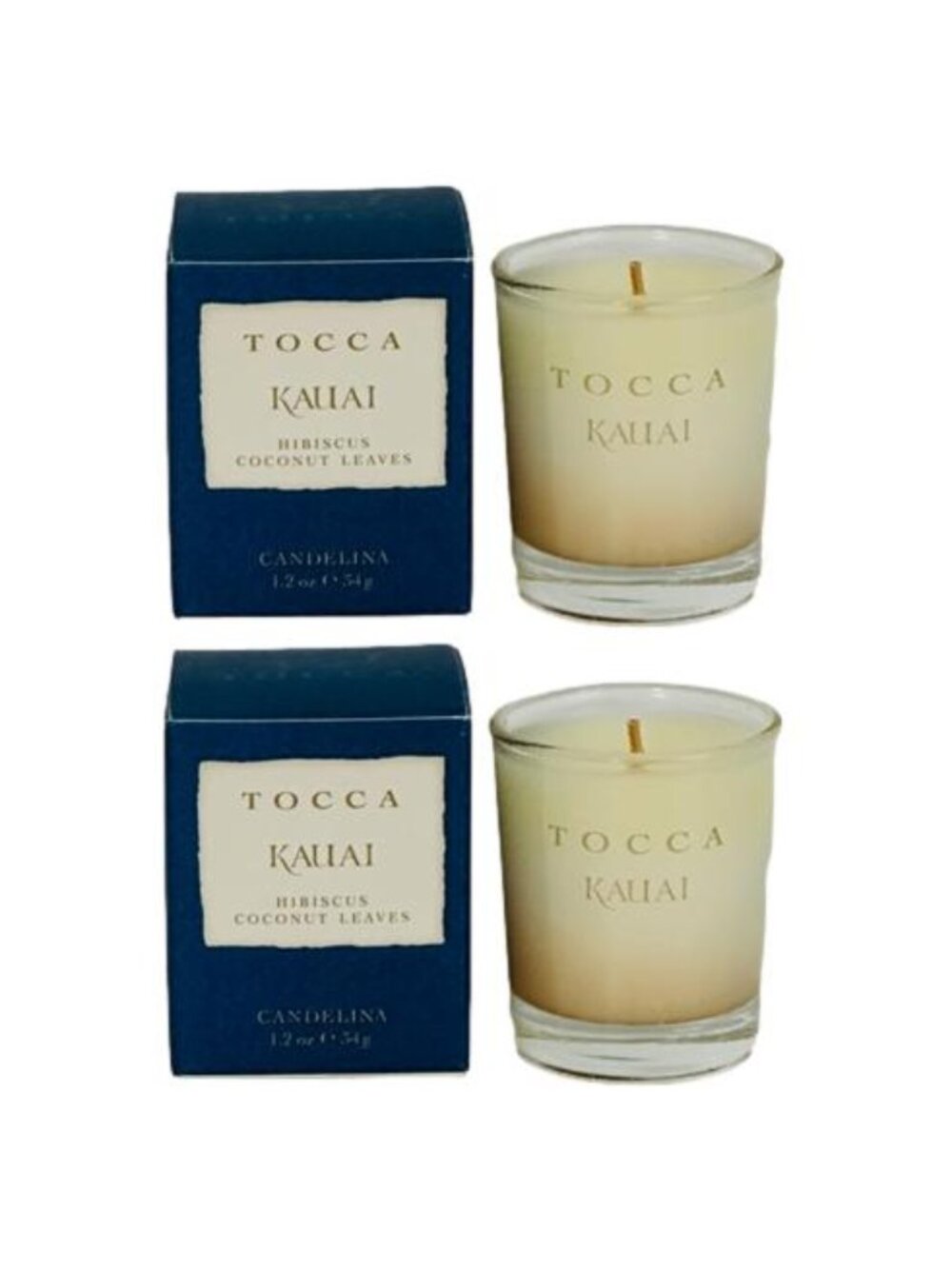 Tocca 2 Piece Kauai Hibiscus Coconut Leaves  Candelina Mini Candle (1.2oz / 34g)